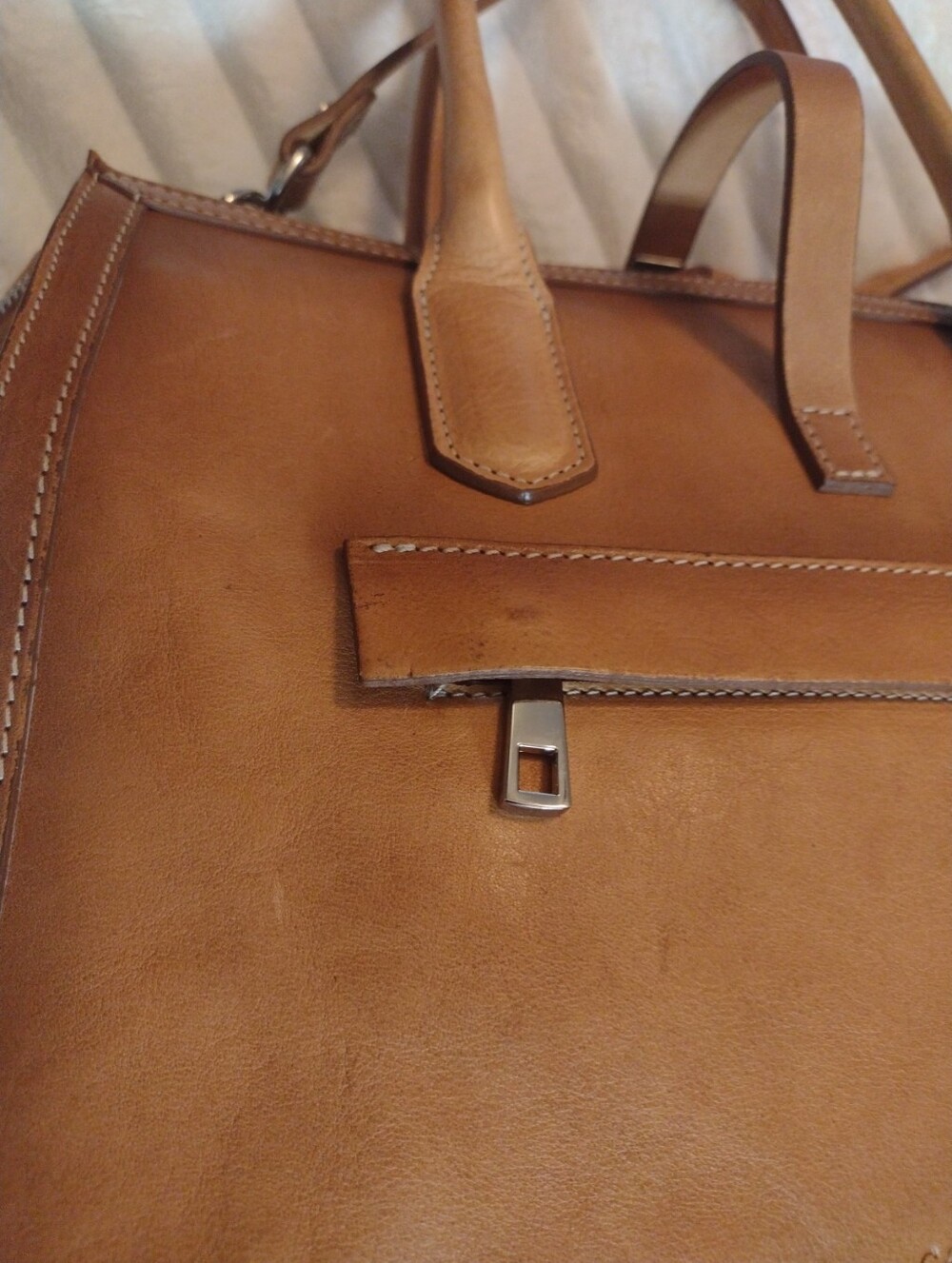 Cavalcanti Genuine Italian Leather Satchel Tan Burnished Extra Strap Red Lining - Picture 16 of 16